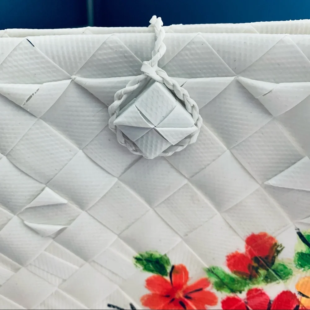 Summer Beach Woven Floral White Tote Bag